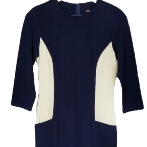 J. McLaughlin Catalyst Dress NWT Navy Cream Colorblock Pockets Size Medium - Picture 6 of 10